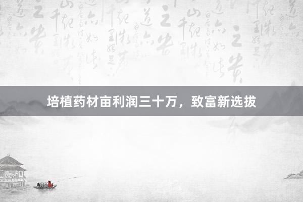 培植药材亩利润三十万，致富新选拔